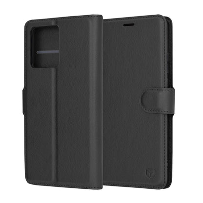 Tok a Motorola Moto G86-hoz, Techsuit, bőr folio, fekete