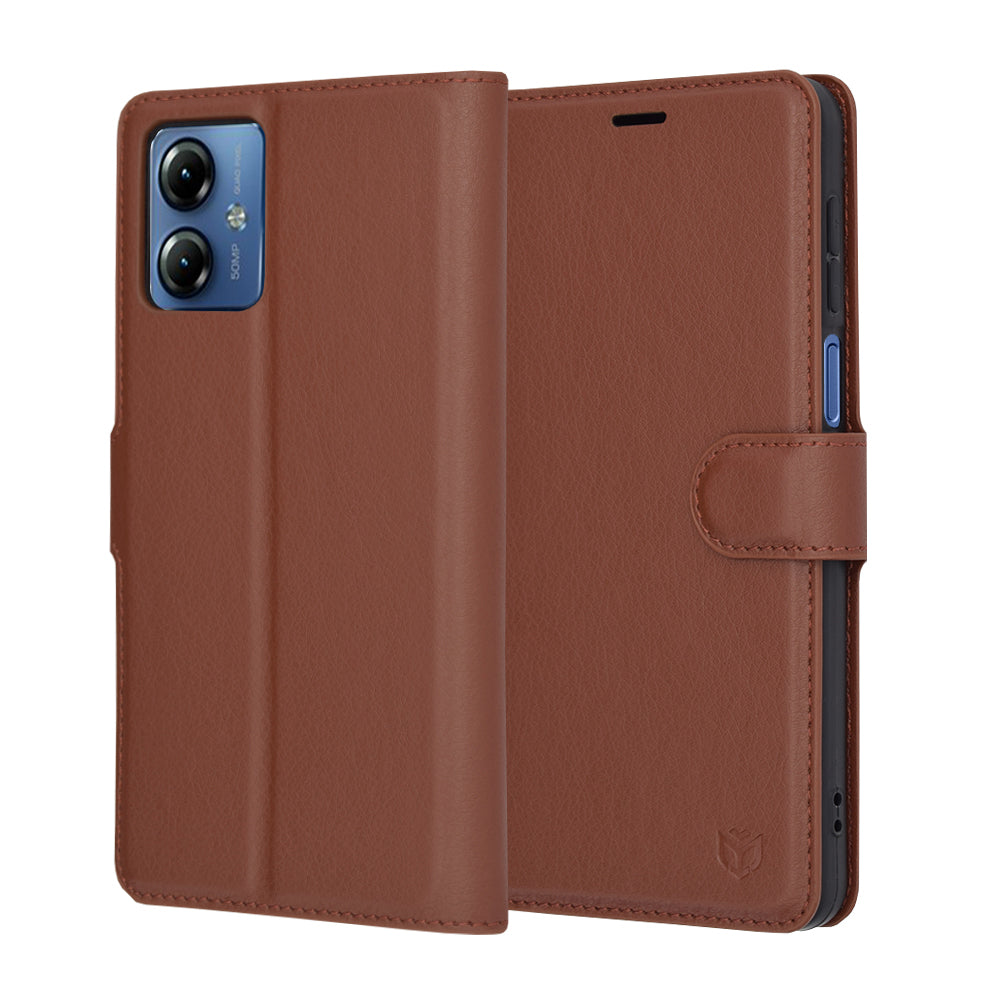 Tok a Motorola Moto G14-hez, Techsuit, bőr folio, barna