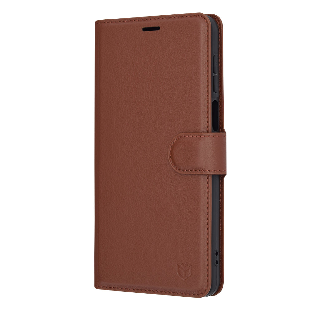 Tok a Motorola Moto G14-hez, Techsuit, bőr folio, barna