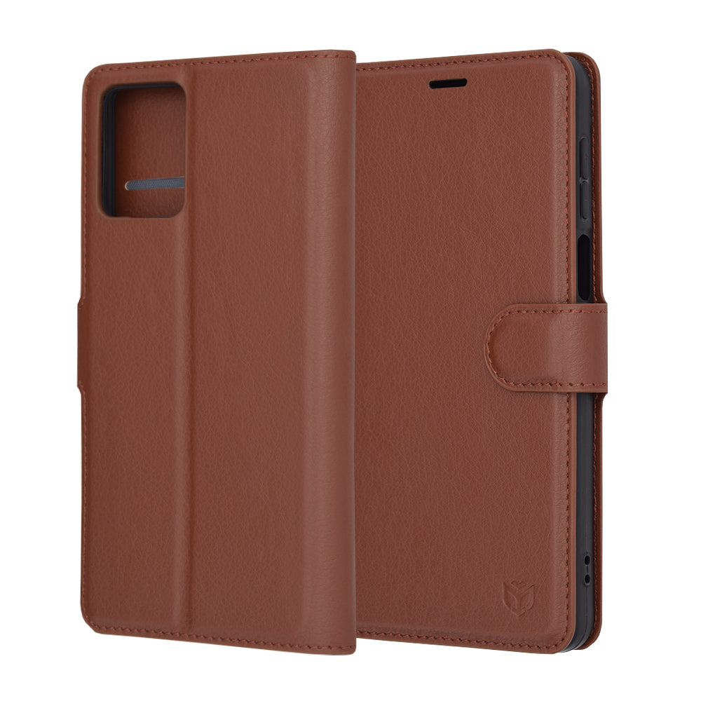 Tok a Motorola Moto G14-hez, Techsuit, bőr folio, barna