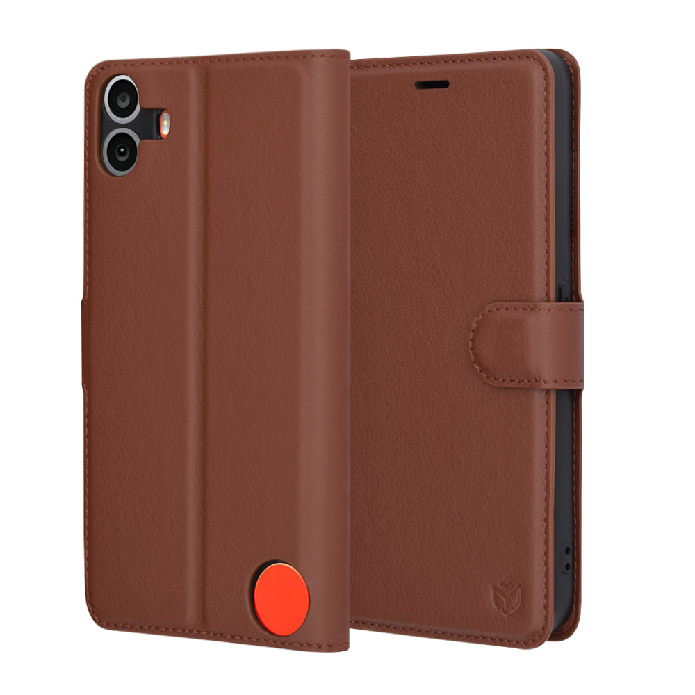 Tok a Nothing CMF Phone 1-hez, Techsuit, bőr folio, barna