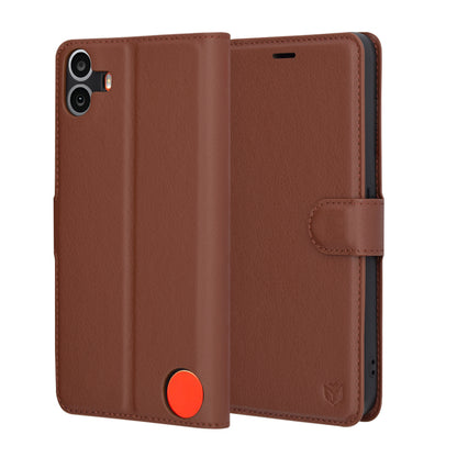 Tok a Nothing CMF Phone 1-hez, Techsuit, bőr folio, barna