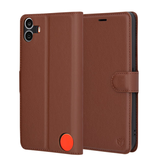 Tok a Nothing CMF Phone 1-hez, Techsuit, bőr folio, barna