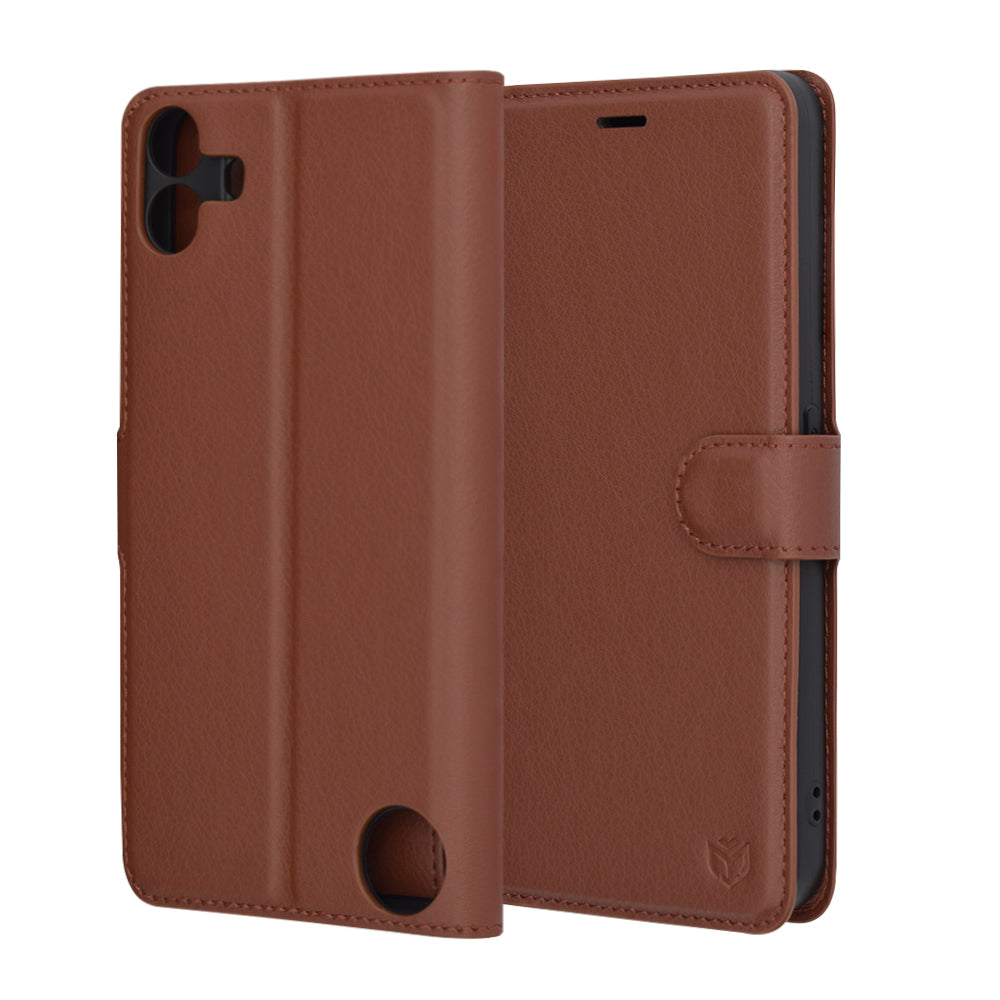 Tok a Nothing CMF Phone 1-hez, Techsuit, bőr folio, barna