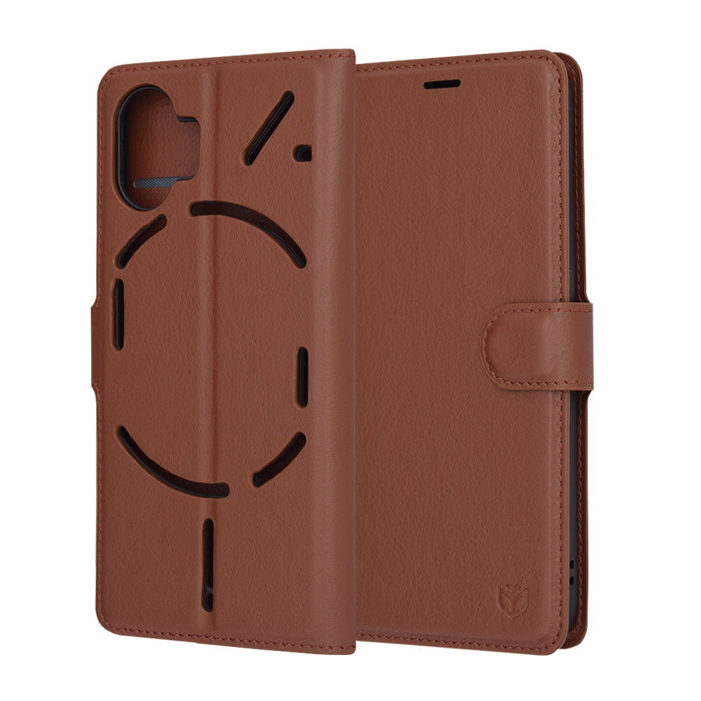 Tok a Nothing Phone (2) készülékhez, Techsuit, bőr folio, barna