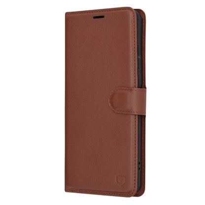 Tok OnePlus 12-hez, Techsuit, bőr folio, barna