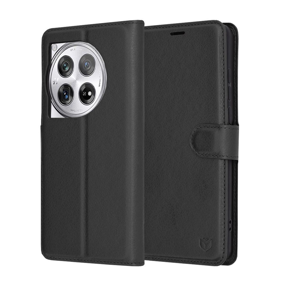 Tok OnePlus 12-hez, Techsuit, bőr folio, fekete