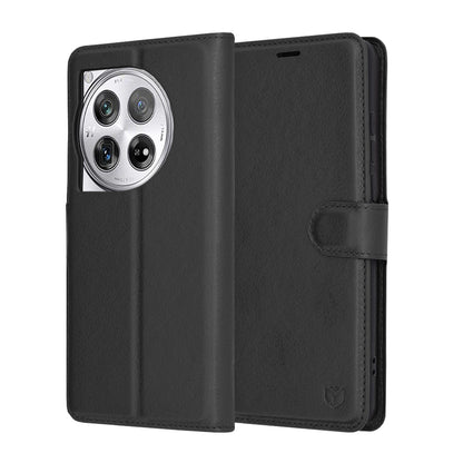 Tok OnePlus 12-hez, Techsuit, bőr folio, fekete