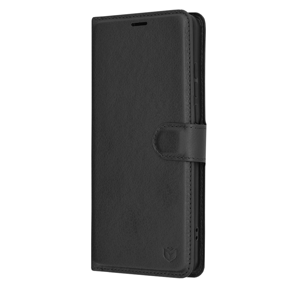 Tok OnePlus 12-hez, Techsuit, bőr folio, fekete