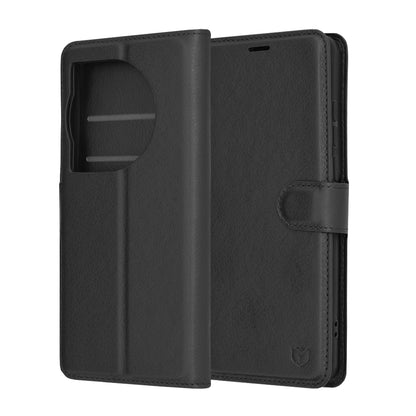 Tok OnePlus 12-hez, Techsuit, bőr folio, fekete