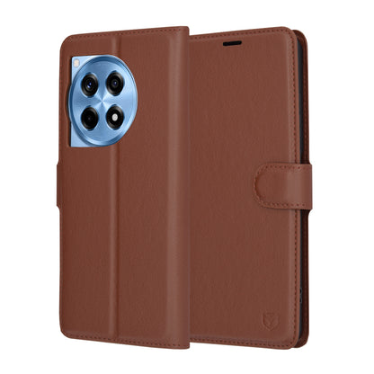 Tok OnePlus 12R-hez, Techsuit, bőr folio, barna