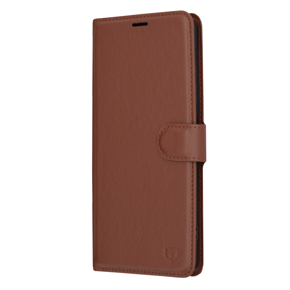 Tok OnePlus 12R-hez, Techsuit, bőr folio, barna