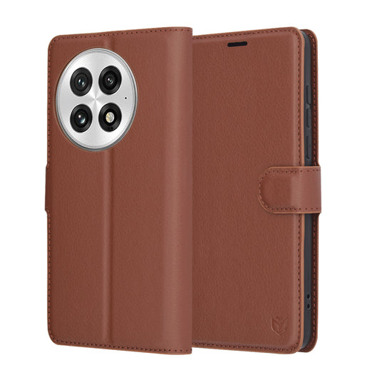 Tok OnePlus 13-hoz, Techsuit, bőr folio, barna