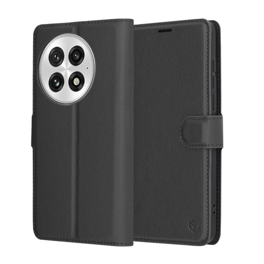 Tok OnePlus 13-hoz, Techsuit, bőr folio, fekete