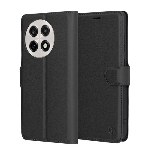 Tok OnePlus 13R-hez, Techsuit, bőr folio, fekete