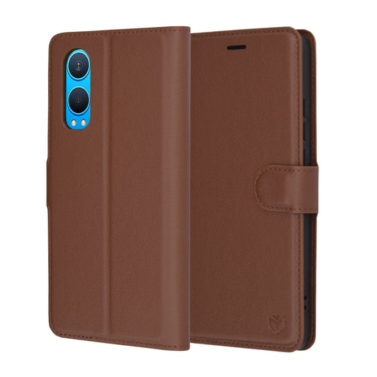 Tok OnePlus Nord CE4 Lite-hez, Techsuit, bőr dosszié, barna