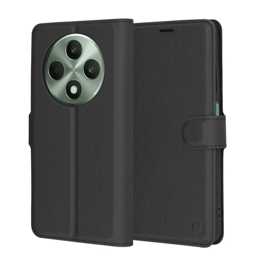 Tok Oppo Reno12 FS 5G / Reno12 FS 4G / Reno12 F 4G / Reno12 F készülékhez, Techsuit, bőr folio, fekete