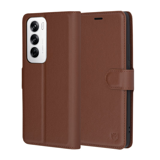 Tok Oppo Reno12-hez, Techsuit, bőr folio, barna