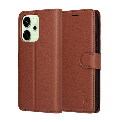 Tok a Oppo Reno14-hez, Techsuit, Bőr Folio, Barna