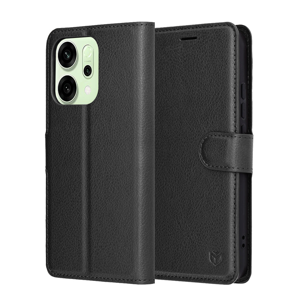Tok a Oppo Reno14-hez, Techsuit, Leather Folio, Fekete