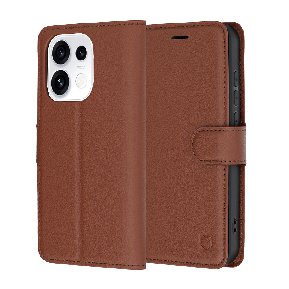 Tok Oppo Reno16 Pro-hoz, Techsuit, bőr folio, barna