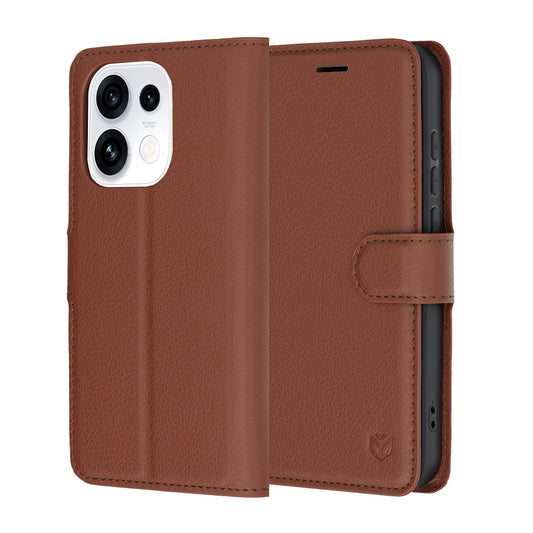 Tok Oppo Reno16 Pro-hoz, Techsuit, bőr folio, barna