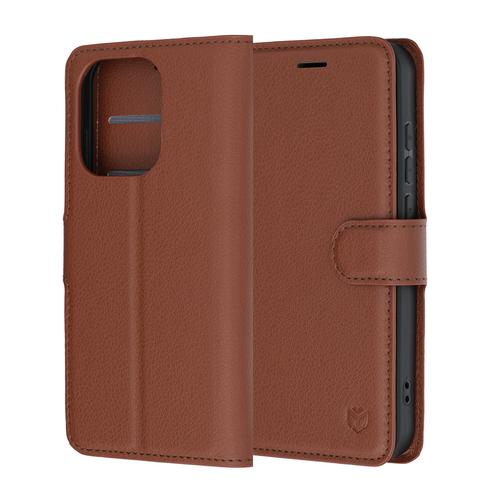 Tok Oppo Reno16 Pro-hoz, Techsuit, bőr folio, barna