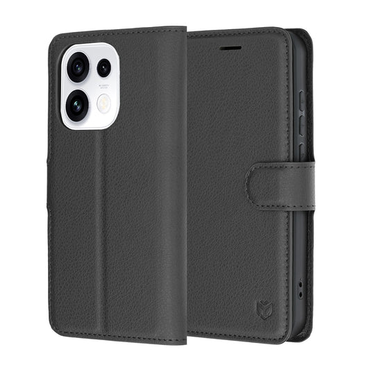 Tok Oppo Reno16 Pro-hoz, Techsuit, bőr folio, fekete