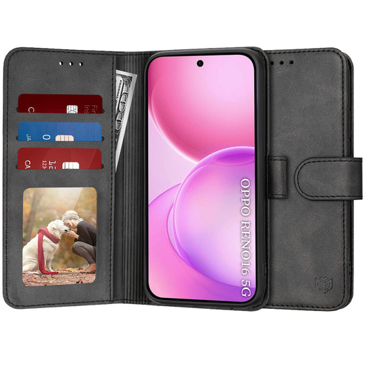 Tok Oppo Reno16 / Reno16 Pro-hoz, Techsuit, Diary Book, Fekete