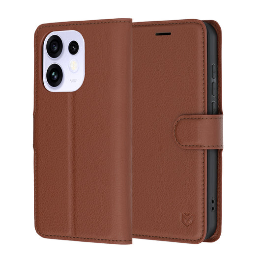 Tok Oppo Reno16 / Reno16 Pro-hoz, Techsuit, bőr folio, barna