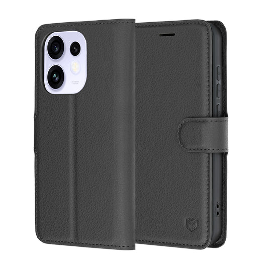 Tok Oppo Reno16 / Reno16 Pro-hoz, Techsuit, bőr folio, fekete