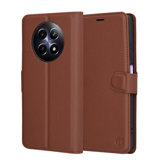 Tok Realme 12x / 12-hez, Techsuit, bőr folio, barna