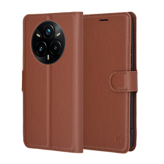 Tok Realme 14 Pro+ készülékhez, Techsuit, bőr folio, barna