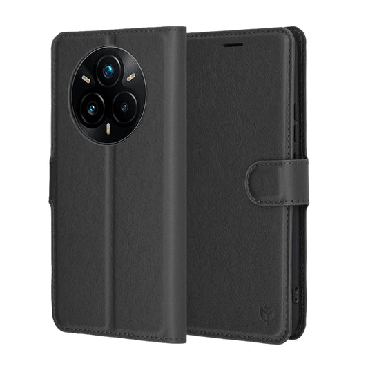 Tok Realme 14 Pro+ készülékhez, Techsuit, bőr folio, fekete