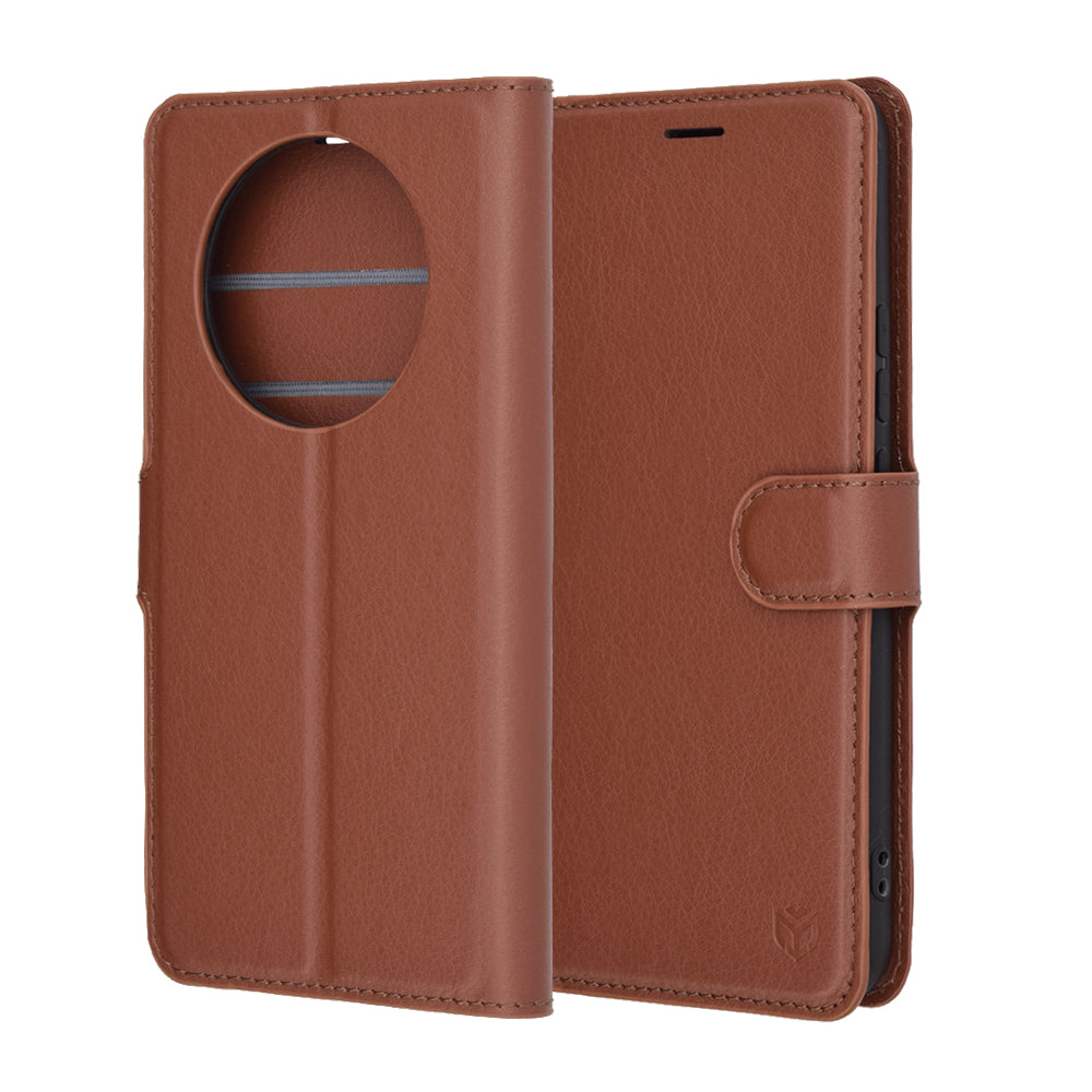 Tok Realme 14 Pro-hoz, Techsuit, bőr folio, barna