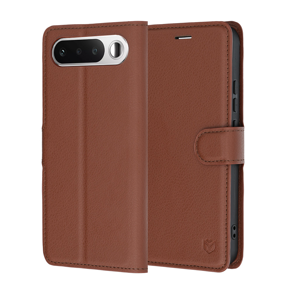 Tok Realme 16-hoz, Techsuit, bőr folio, barna