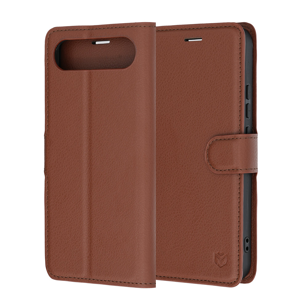 Tok Realme 16-hoz, Techsuit, bőr folio, barna