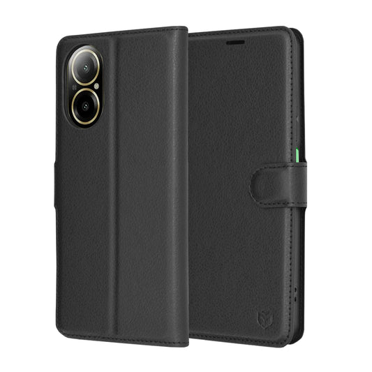 Tok Realme C67 4G-hez, Techsuit, bőr folio, fekete