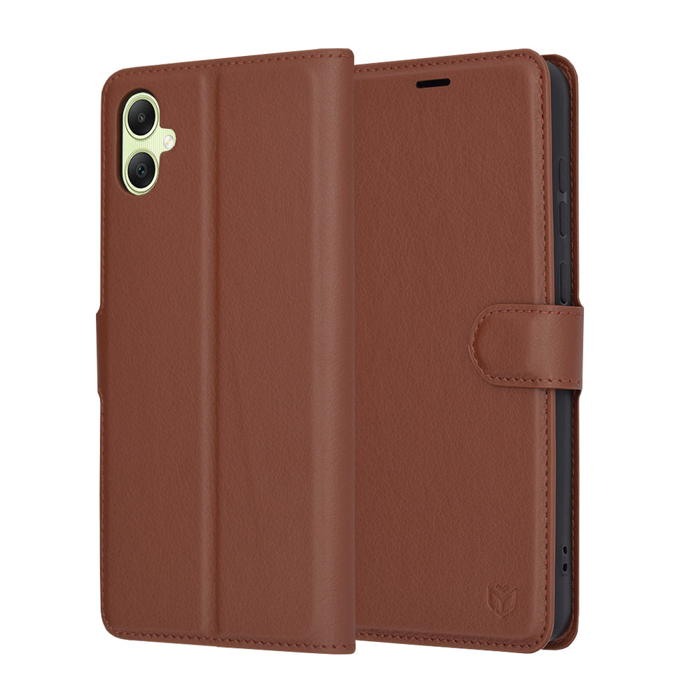 Tok Samsung Galaxy A05 A055-hez, Techsuit, bőr folio, barna