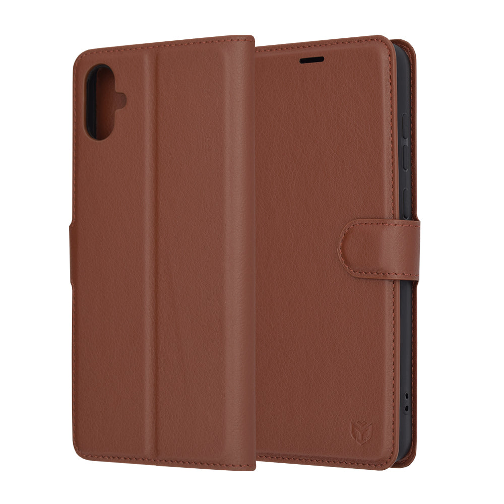 Tok Samsung Galaxy A05 A055-hez, Techsuit, bőr folio, barna
