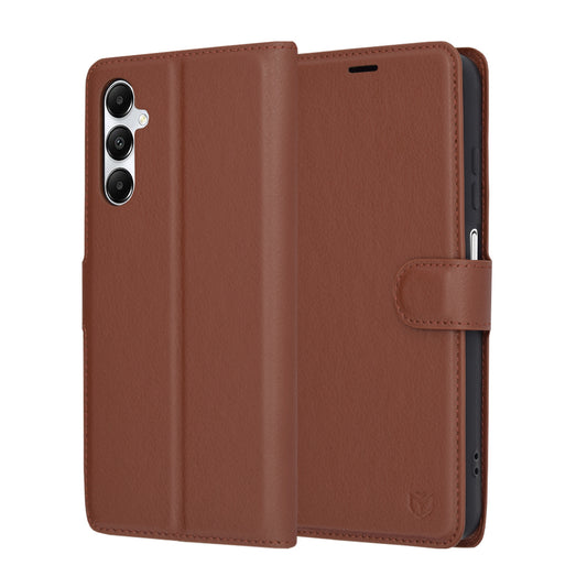 Tok Samsung Galaxy A05s A057-hez, Techsuit, bőr folio, barna