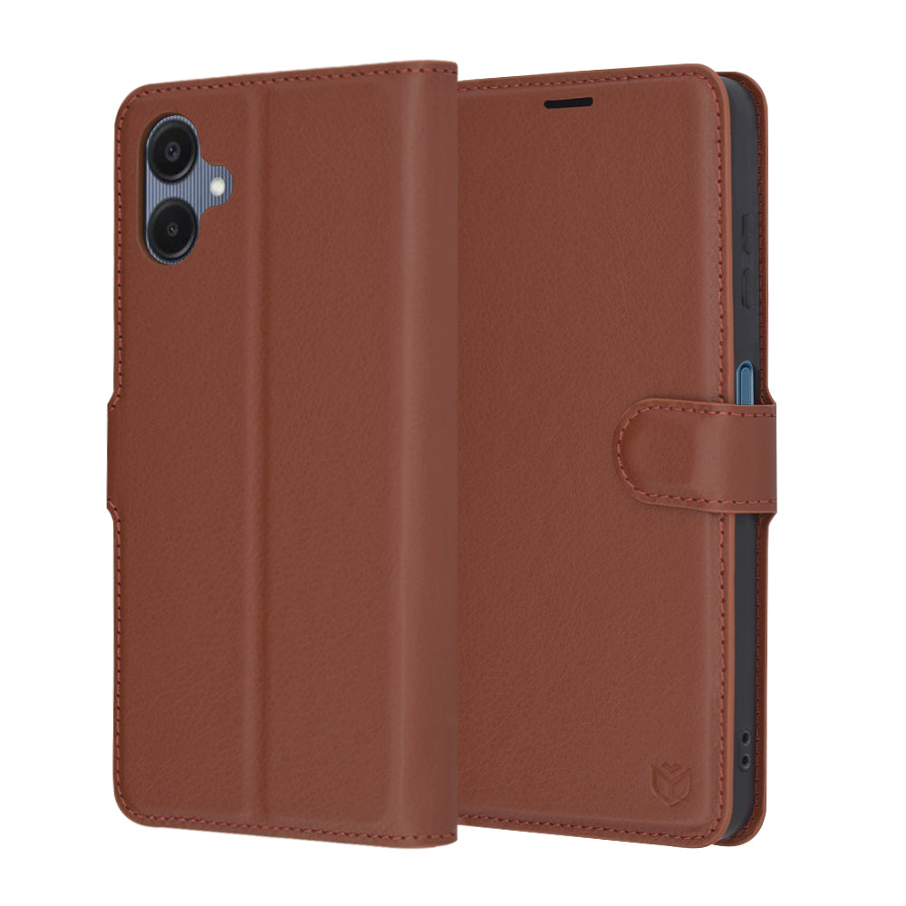 Tok Samsung Galaxy A06 A065-hez, Techsuit, bőr folio, barna
