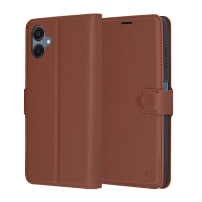 Tok Samsung Galaxy A06 A065-hez, Techsuit, bőr folio, barna