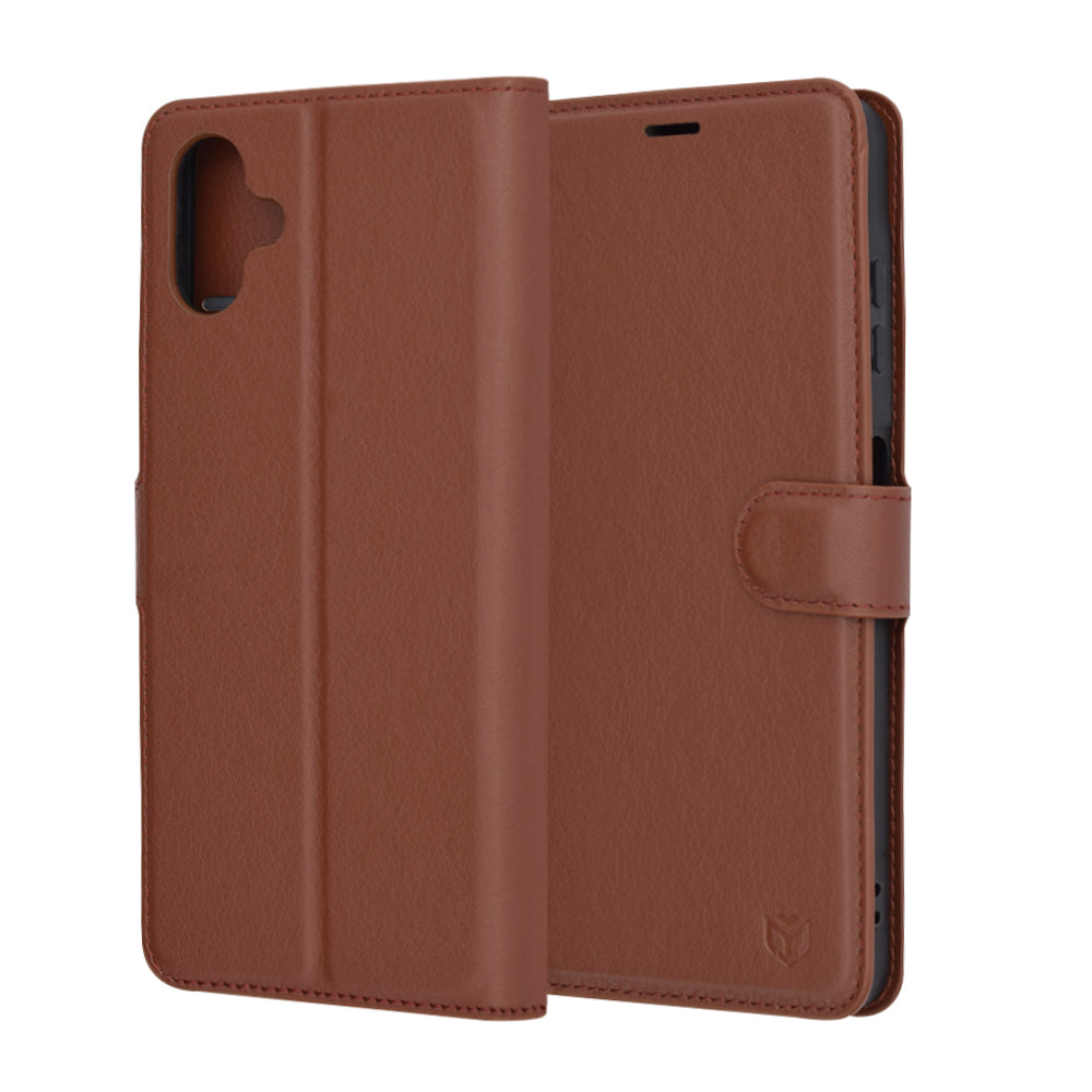 Tok Samsung Galaxy A06 A065-hez, Techsuit, bőr folio, barna
