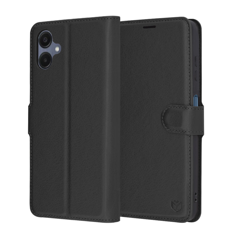 Tok Samsung Galaxy A06 A065-hez, Techsuit, bőr folio, fekete