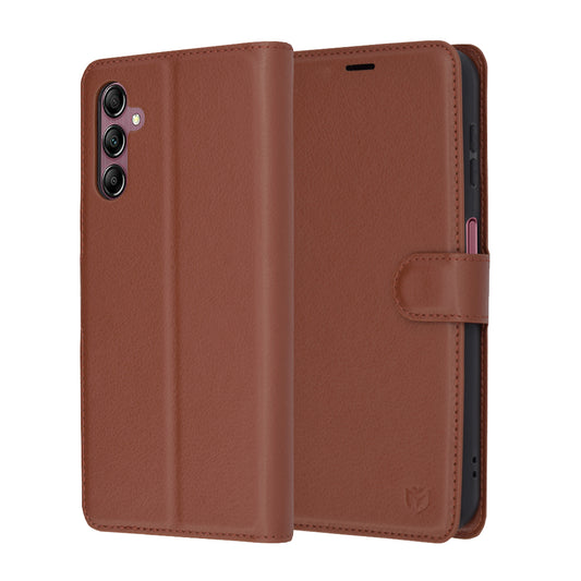 Tok Samsung Galaxy A14 A145 / A14 5G A146, Techsuit, bőr mappa, barna