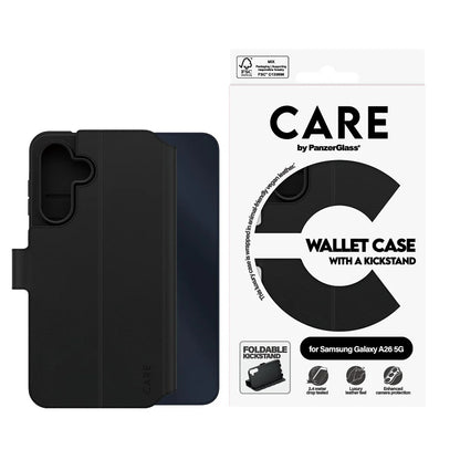 Tok Samsung Galaxy A26 A266-hoz, PanzerGlass, állványos pénztárca funkcióval, fekete