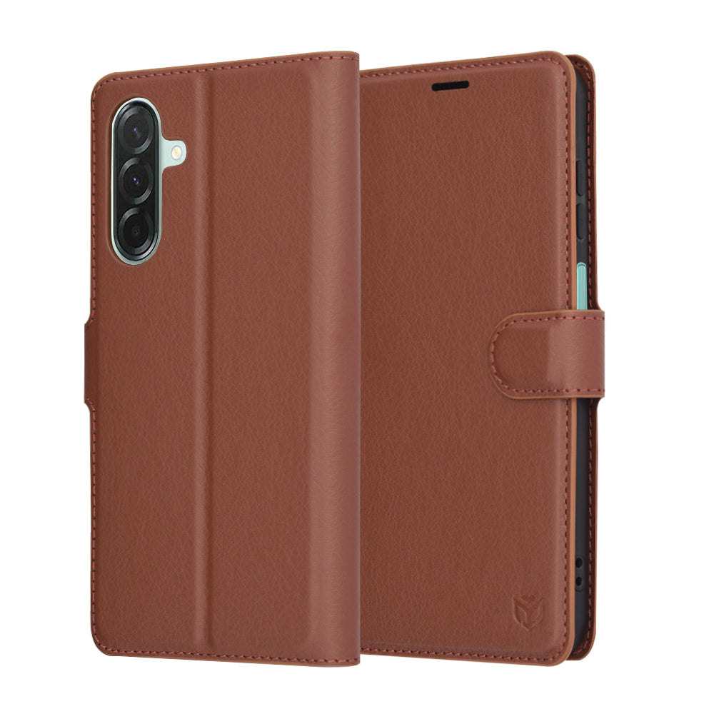Tok Samsung Galaxy A26 A266-hoz, Techsuit, bőr folio, barna