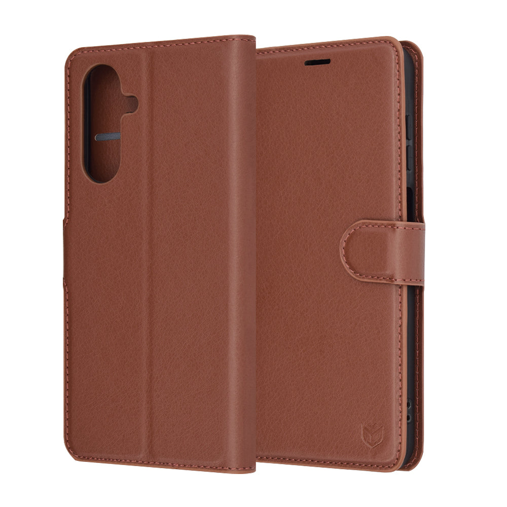 Tok Samsung Galaxy A26 A266-hoz, Techsuit, bőr folio, barna