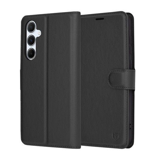 Tok Samsung Galaxy A55 5G A556-hoz, Techsuit, bőr folio, fekete